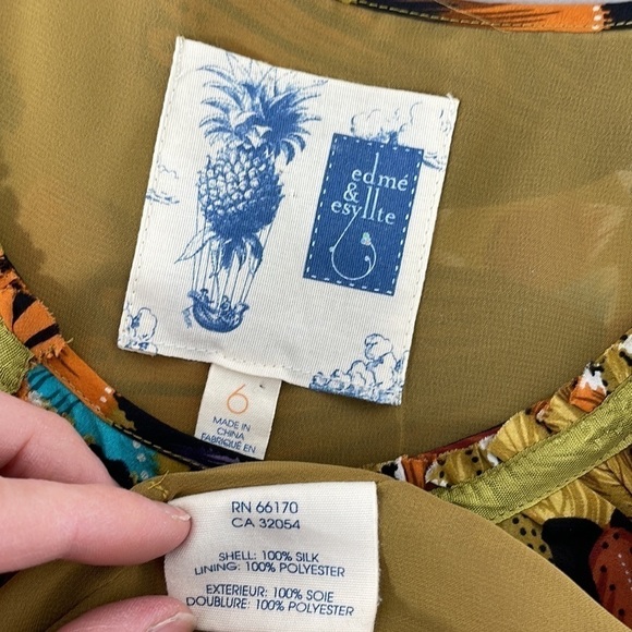 Anthropologie Edme Esyllte Dress Sleeveless Silk Orange Teal Floral Size 6 - Picture 12 of 16